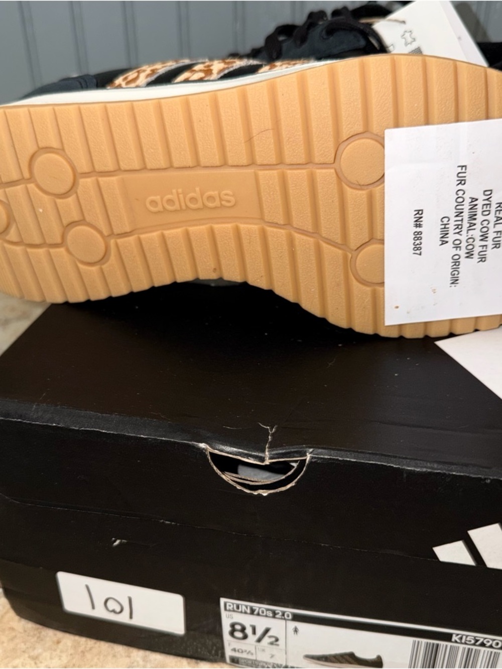 adidas Run 70s 2.0 Sneakers - Black with Tan Sole and Leopard Accent - Picture 8 of 8